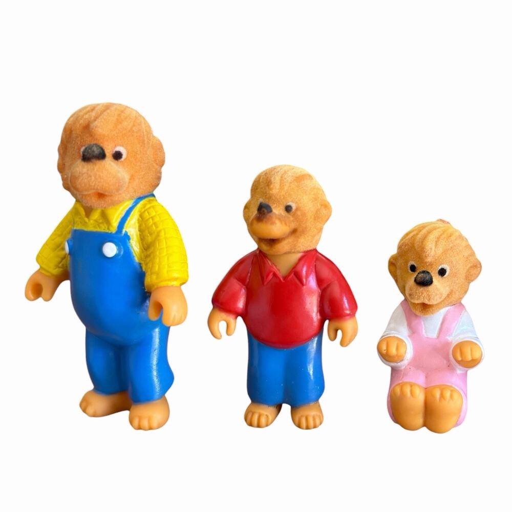 Vintage 1986 Berenstain Bears Flocked Figures Lot of 3 Papa Brother Sister Bear